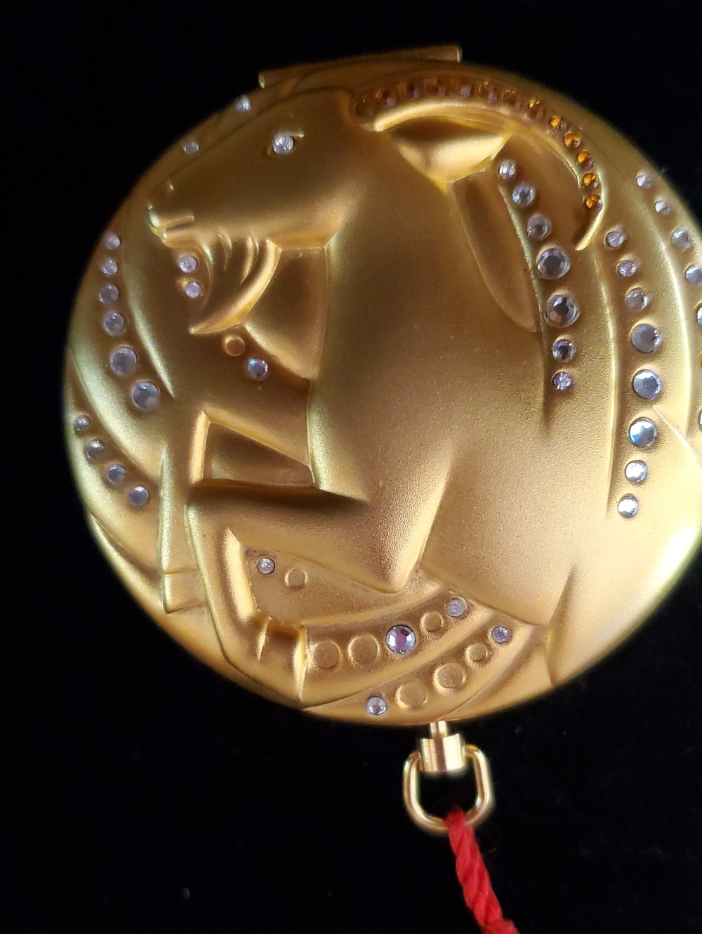 Gold GOAT Zodiac Carved Pendant Necklace with Crystal Accents NEW